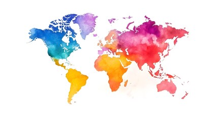 Vibrant Watercolor World Map with Rainbow Gradient - Minimalist Global Design for Creative Decor and Wallpaper