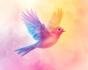 Colorful bird soaring through vibrant skies.