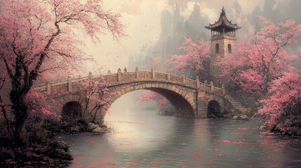 Misty Spring Bridge in Blossom Valley