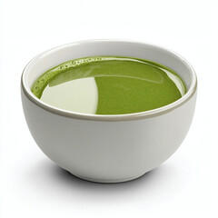 Matcha green tea in minimalist white ceramic bowl on clean background