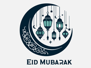 Eid Mubarak Silhouette Vector Illustration