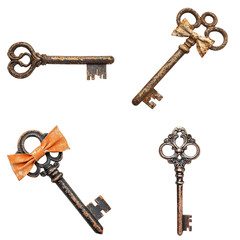 Vintage Key with Ornate Bow - Isolated on White 
