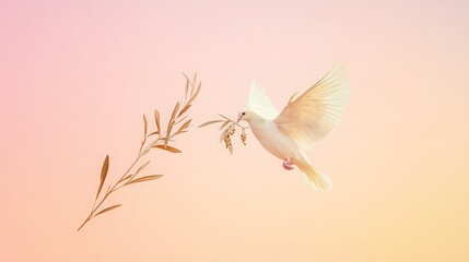 Peaceful Dove Feeds on Branch, Soft Hues