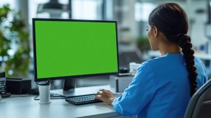 Professional woman working on a computer in a modern office