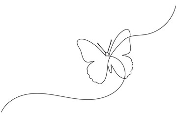 Butterfly one line drawing minimalist continuous outline vector icon