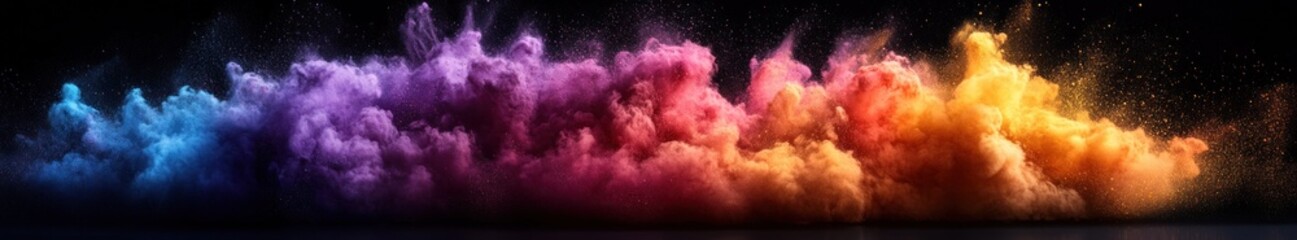 Fototapeta premium Colorful Powder Explosion Abstract Design Collection on Black Background with Rainbow Colors Red Orange Yellow Green Blue Purple Pink