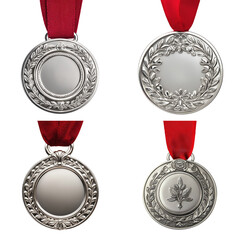 Silver Medal with Red Ribbon - Engraved Detail 