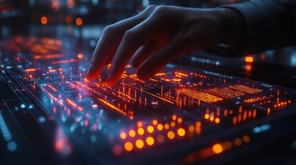 Futuristic Business Analytics Professional Analyzing Sales Data Economic Growth Financial Charts Holographic Interface