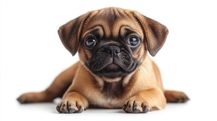 Obraz premium Adorable Pug Puppy Small Dog Breed Cute Pet Brown Fur Innocent Expression