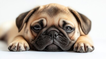 Obraz premium Adorable Pug Puppy Lying Down Close Up Portrait of a Cute Dog