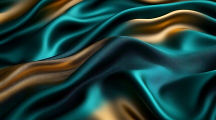 Obraz premium A silky abstract background with a gradient of deep emerald and gold, flowing like a luxurious fabric with smooth, reflective surfaces,