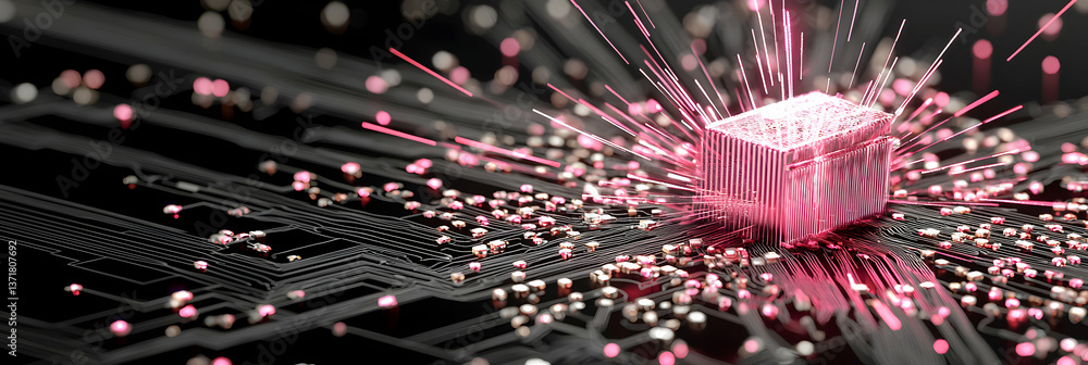 Poster pink cube explosion with black particles abstract 3d rendering