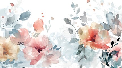 Soft pastel watercolor floral bouquet with roses and peonies