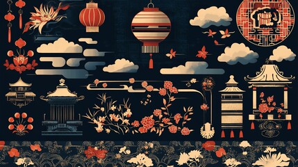 Elegant Asian-Inspired Design Elements Collection