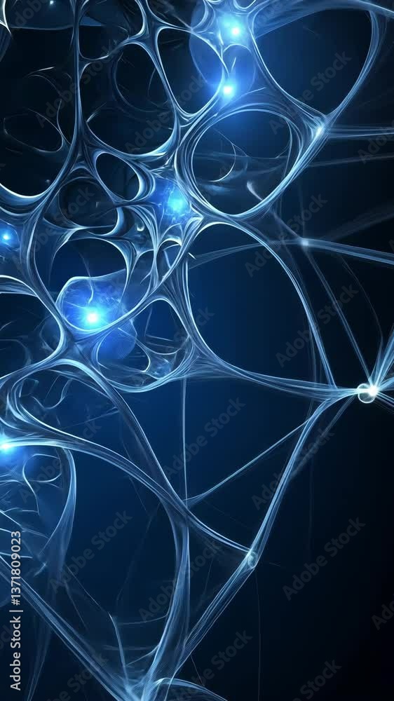 Poster abstract neural network with glowing nodes and interconnected pathways on dark blue