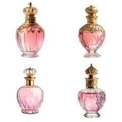 Vintage Perfume Bottle with Golden Atomizer - Pink Liquid