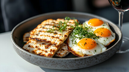 Seder Dinner: Grilled Matzah with Fried Eggs and Red Wine