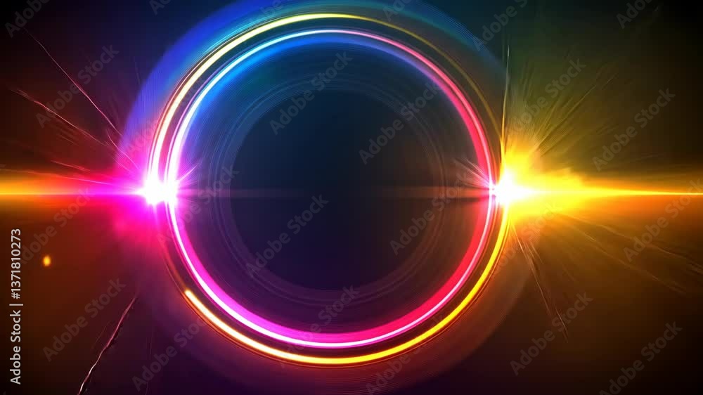 Poster vibrant abstract light patterns with circular design in a dark background creating a dynamic visual 