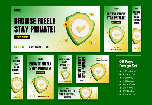 Secure and Stylish VPN Agency Ad Banner Set Design for Digital Privacy