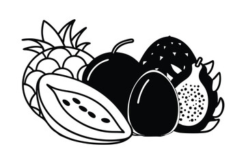 Vector illustration of fresh and organic fruits including pineapple apple pear and berries