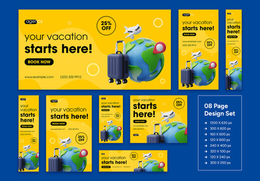 Stylish Travel Web Banner Ad Set Template