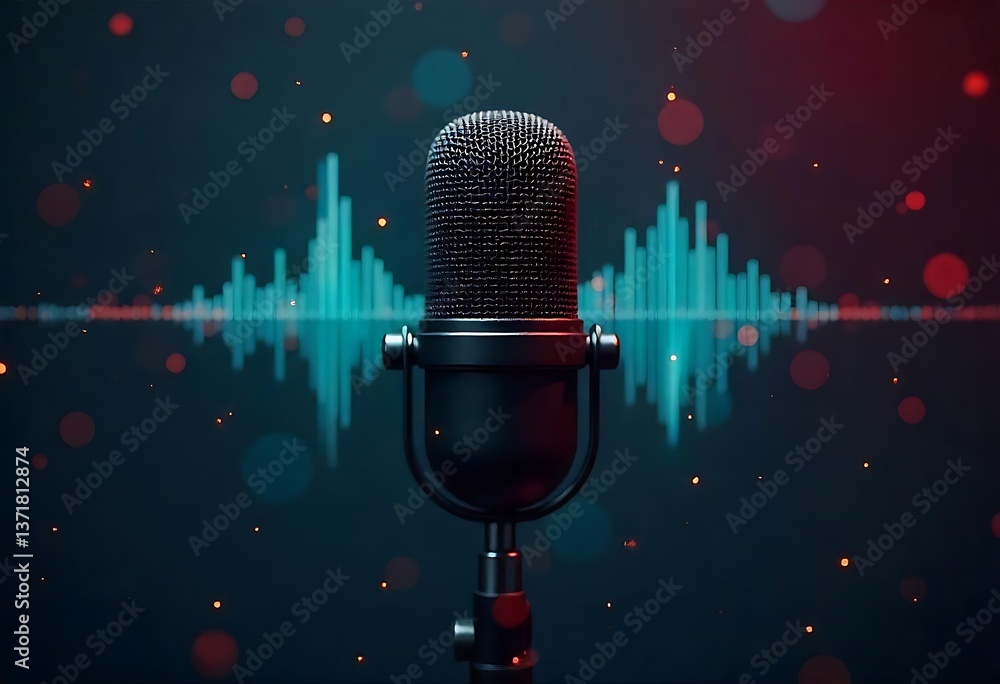 Poster generative ai art: mic audio waveform abstract digital design