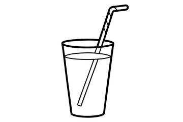 glass of lemonade with straw line art vector illustration