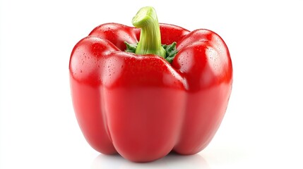 Single red bell pepper on white background.