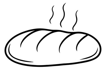 freshly baked bread with steam lines line art vector