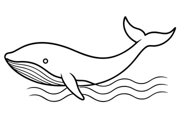  whale swimming with water waves line art vector illustration