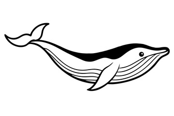  whale swimming with water waves line art vector illustration