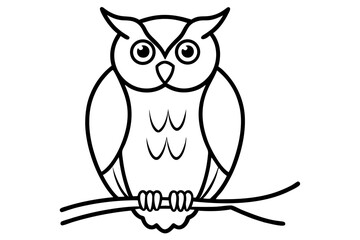 owl perched on a branch line art vector illustration