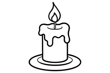 burning candle with melted wax line art vector