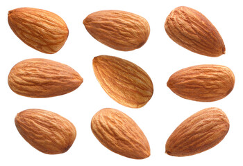 Set of almond nuts isolated, transparent PNG, PNG format, cut out