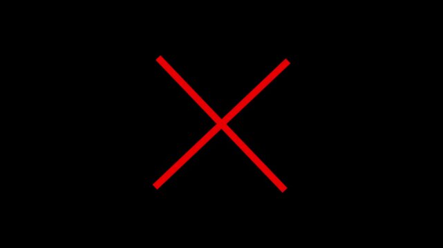  cross mark animation, Wrong Symbol in Motion graphic, Red X letter, crossed lines, denial concept, incorrect cross symbol, red cross mark animation. Prohibition. Error.