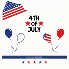 Fourth of July Celebration Illustrations &ndash; Patriotic Independence Day Designs with Fireworks, Flags, Banners, and Festive USA Symbols in Red, White, and Blue