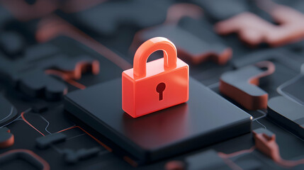 Red Glowing Padlock on Dark Circuit Board Background