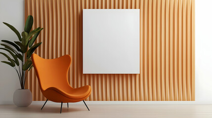 Serene Minimalist Living Room Interior with Orange Chair and White Frame Mockup