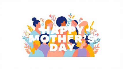Fototapeta premium Happy Mother's Day with Diverse Silhouettes in Peach Fuzz and Lemon Zest for Family Unity Vector Design, Isolated