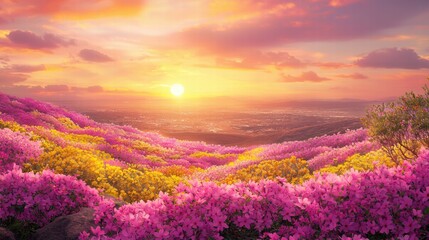 Fototapeta premium Stunning sunset over majestic mountain range with rich colors and dramatic cloud formation