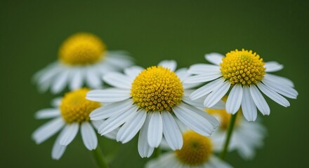 Obraz premium Daisies blooming with yellow centers against green background