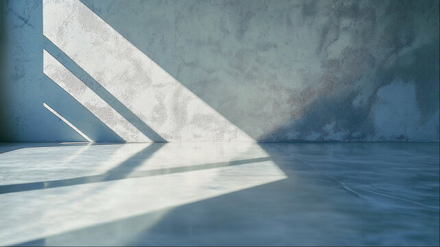 Geometric concrete architectural interior with striking angular shadow patterns in minimalist modern design