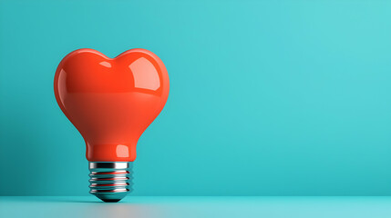 Red Heart Shaped Lightbulb on Teal Background