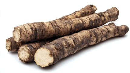 Freshly harvested salsify roots on white background.