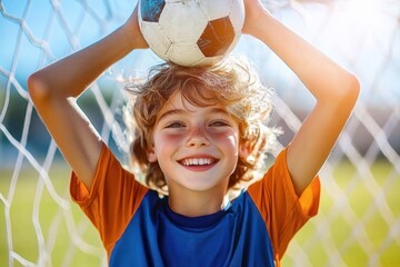 Young Soccer Player Holding Ball on Sunny Day at Field