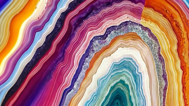 Vibrant layers of agate gemstone displaying striking colors and patterns in natural stone formation