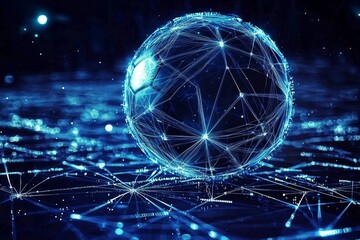 Obraz premium Digital hologram soccer ball showcasing advanced technology.