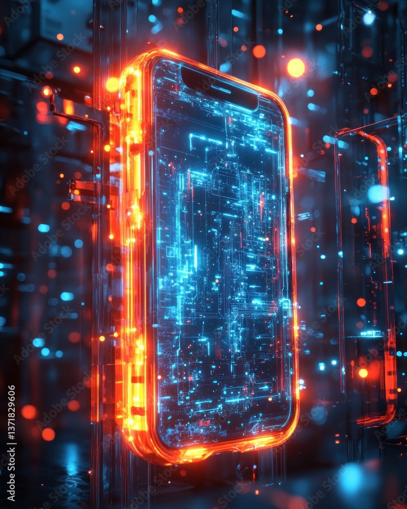 Poster futuristic smartphone mockup high tech digital connection network 3d render