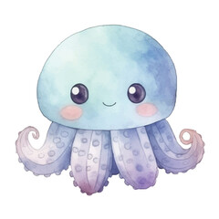 octopus cute watercolors illustration on white background