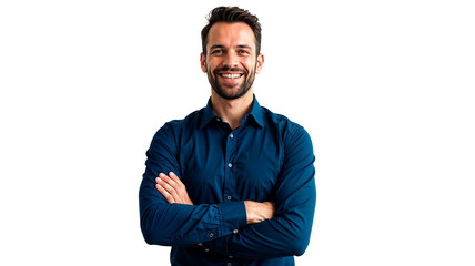 Smiling man in blue shirt